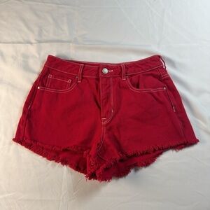 PacSun Red Jean Shorts Distressed Hem
